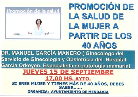 ESTE JUEVES, CHARLA INFORMATIVA SOBRE PROMOCIÓN DE LA SALUD DE LA MUJER