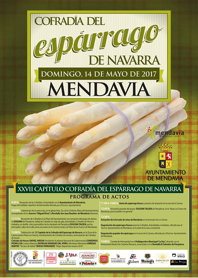MENDAVIA ACOGERÁ EL XXVII CAPÍTULO DE LA COFRADÍA DEL ESPÁRRAGO DE NAVARRA MENDAVIA ACOGERÁ EL XXVII CAPÍTULO DE LA COFRADÍA DEL ESPÁRRAGO DE NAVARRA