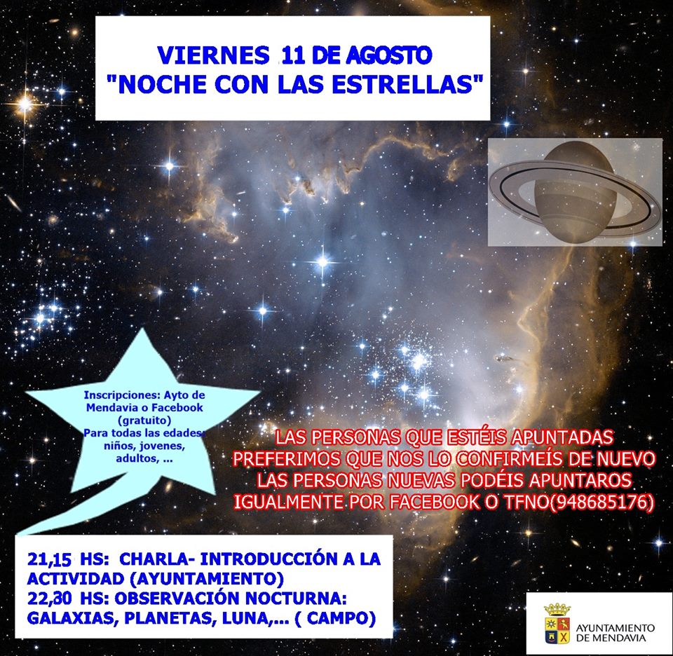 LA ‘NOCHE CON LAS ESTRELLAS’ SE CELEBRARÁ EL VIERNES 11 DE AGOSTO LA ‘NOCHE CON LAS ESTRELLAS’ SE CELEBRARÁ EL VIERNES 11 DE AGOSTO