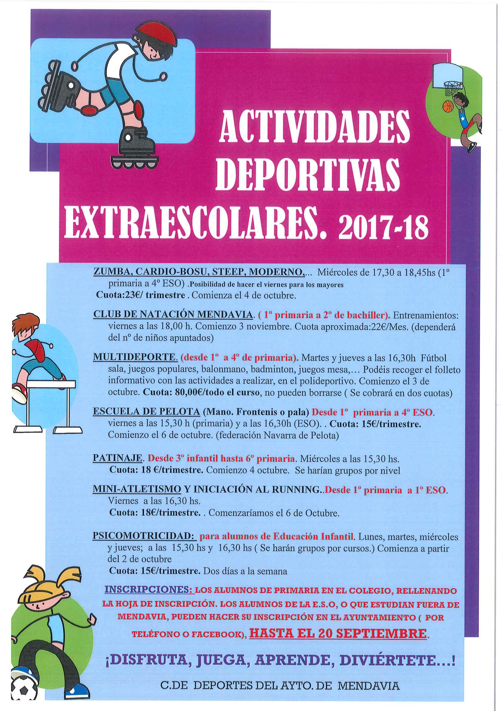 ARRANCAN LAS ACTIVIDADES DEPORTIVAS EXTRAESCOLARES PARA EL CURSO 2017-2018 ARRANCAN LAS ACTIVIDADES DEPORTIVAS EXTRAESCOLARES PARA EL CURSO 2017-2018