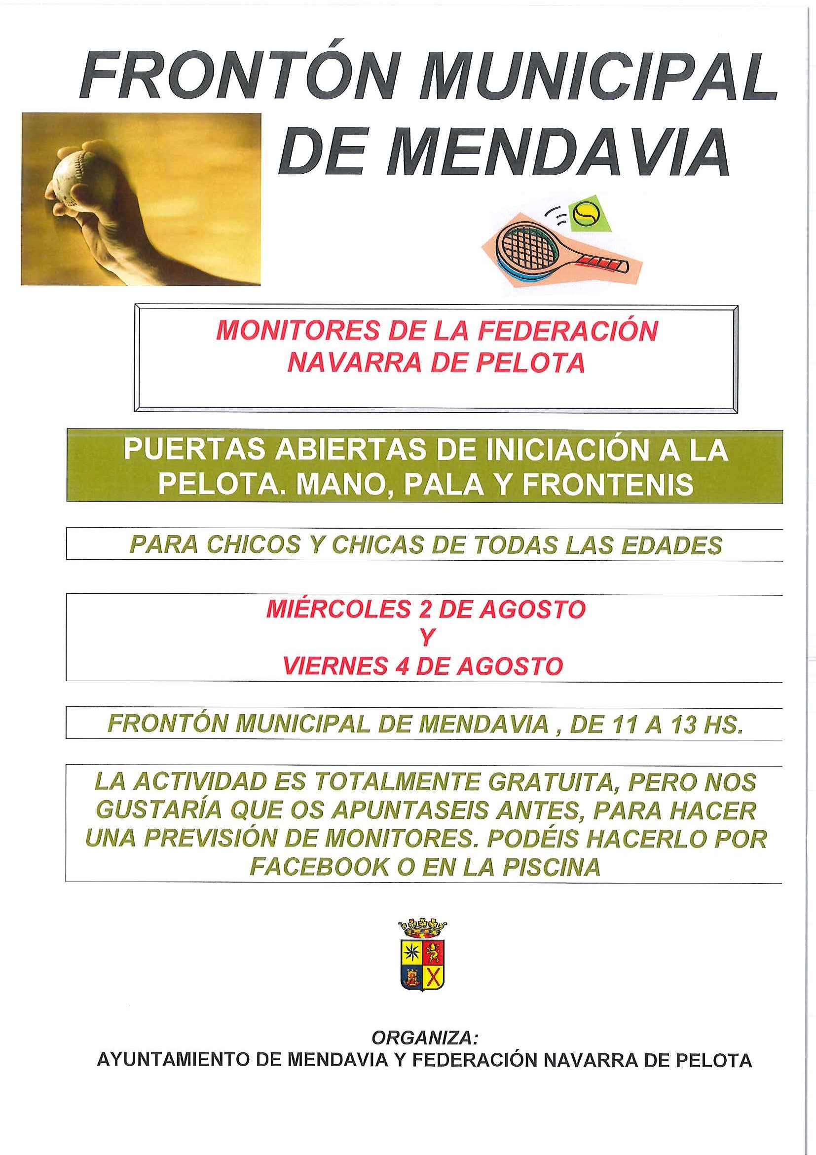 EL FRONTÓN ACOGE EL MIÉRCOLES Y EL VIERNES UNA JORNADA DE PUERTAS ABIERTAS DE INICIACIÓN A LA PELOTA MANO, PALA Y FRONTENIS