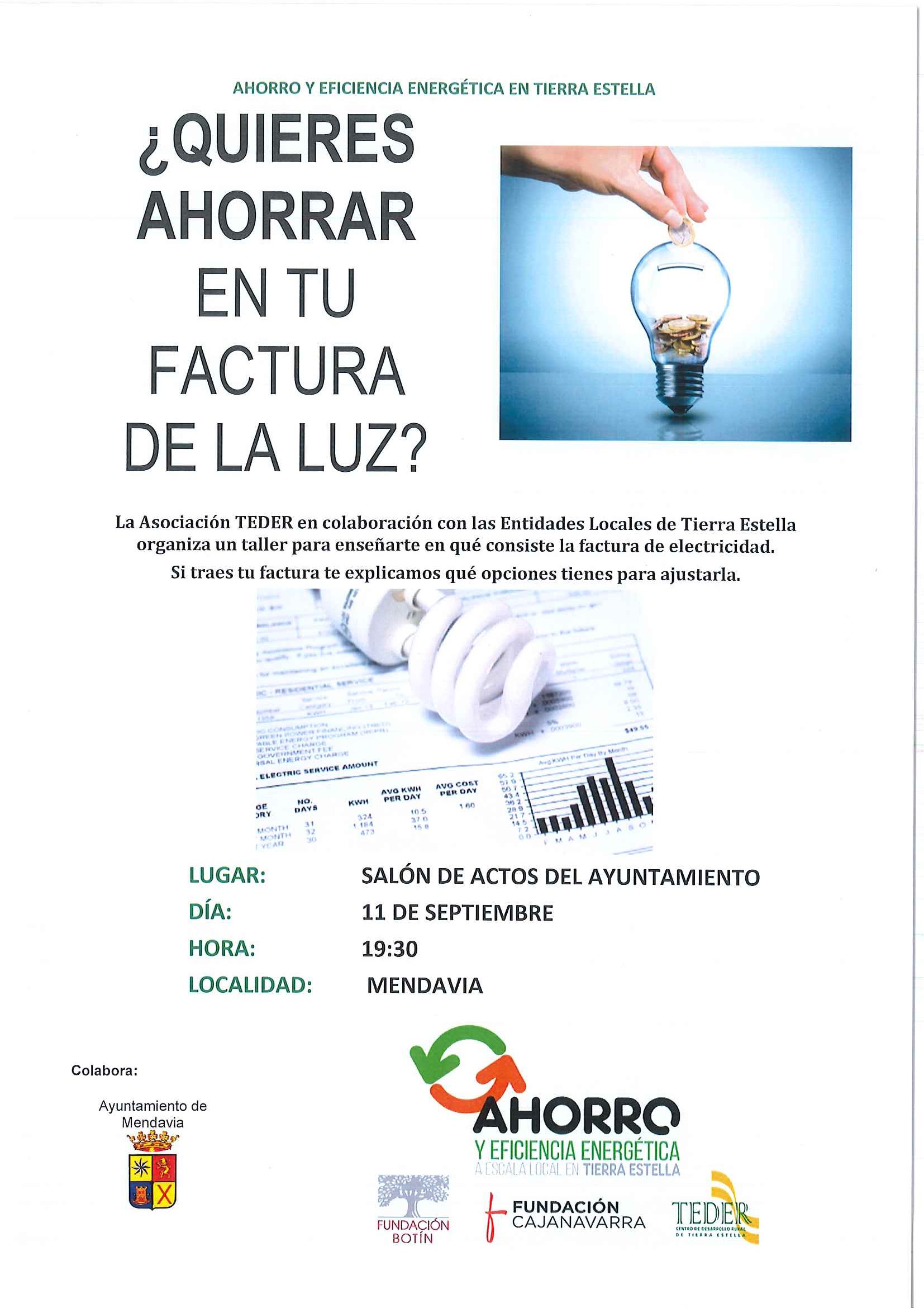 TEDER Y EL AYUNTAMIENTO DE MENDAVIA ORGANIZAN UN TALLER PARA EXPLICAR LA FACTURA DE LA LUZ TEDER Y EL AYUNTAMIENTO DE MENDAVIA ORGANIZAN UN TALLER PARA EXPLICAR LA FACTURA DE LA LUZ