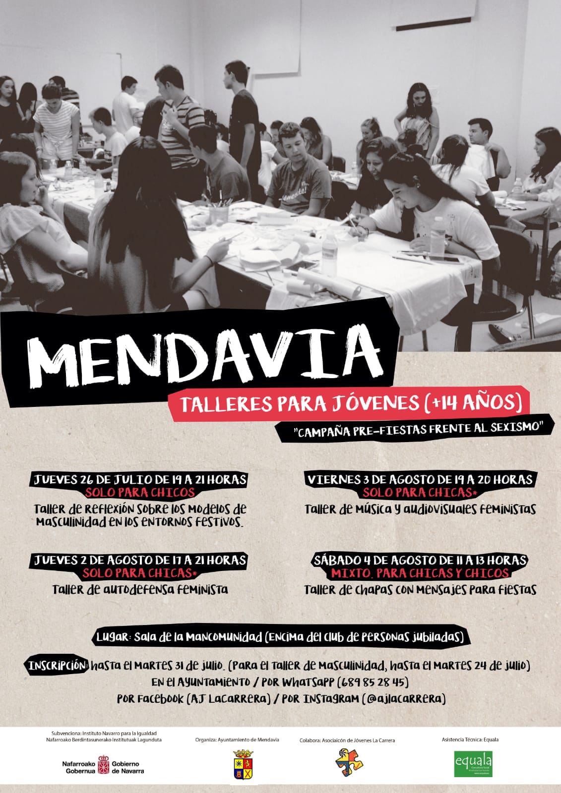 EL AYUNTAMIENTO ORGANIZA UNA SERIE DE TALLERES FRENTE AL SEXISMO PARA JÓVENES