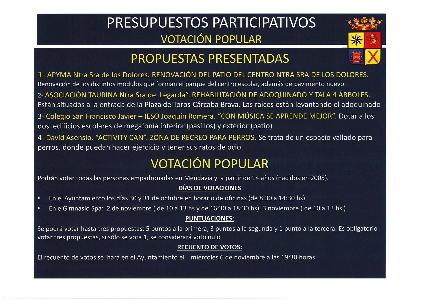 PRESUPUESTOS PARTICIPATIVOS: votación popular PRESUPUESTOS PARTICIPATIVOS: votación popular